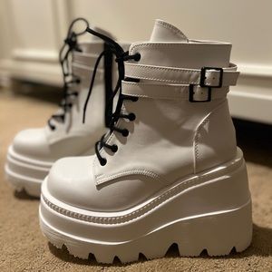 Chunky White Ankle Platform Boots
